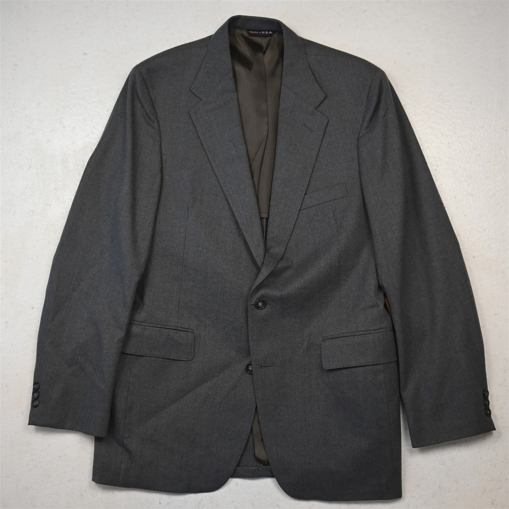 Vtg USA Made 40L Gray Flannel Wool Mens Blazer Suit Jacket Sport Coat